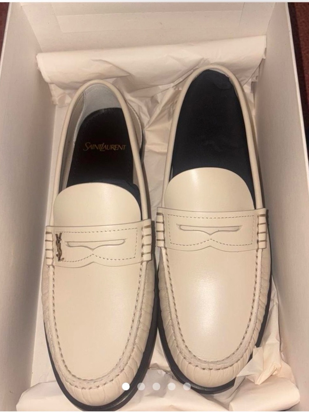 Saint Laurent Women’s Cream Leather Penny Loafers
